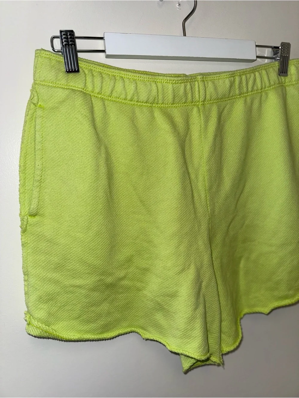 Aerie (Large) Neon Green Cut Off Sweat Shorts with Pockets - Picture 3 of 5